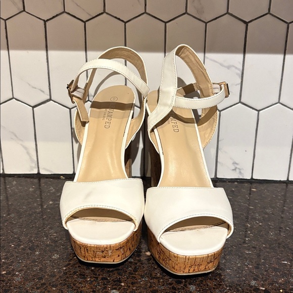 Revamped White Platform Heels with Cork Block Heel, size 9 - Picture 3 of 10